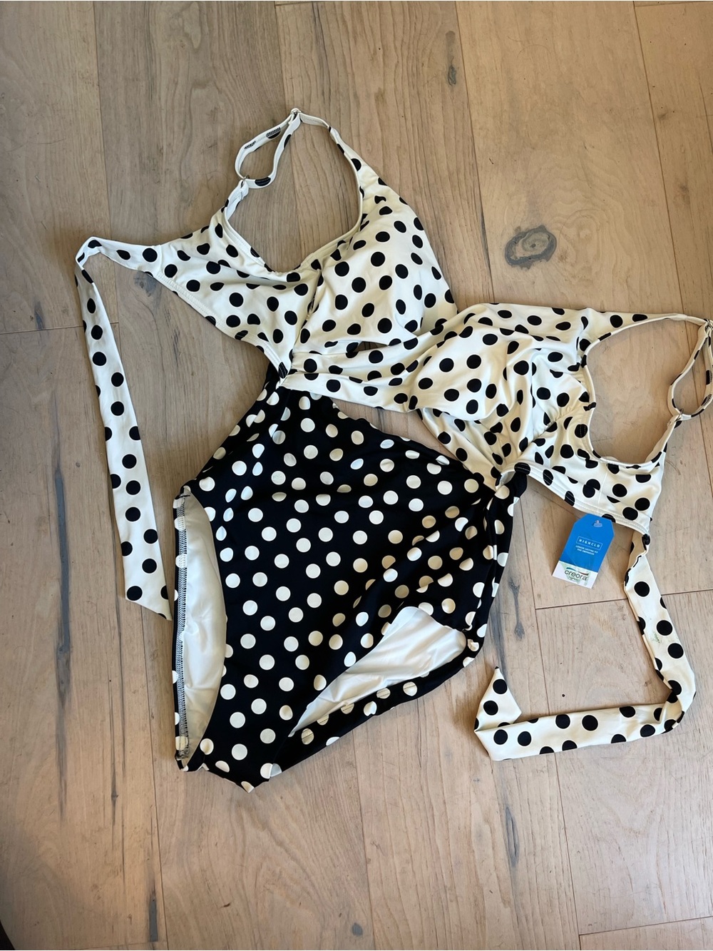 Lands End size 8L Polka Dot Two-Tone One-Piece Swimsuit - Black & White